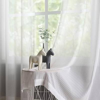 White Sheer Curtains Stripe Sheer Curtains 84 Inch Length 2 Panels Set Light Filtering Privacy Semi Sheer Voile Curtain Panels for Living Room Bedroom Grommet Top Window Treatments