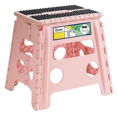 13" Folding Step Stool for Adults and Kids Holds Up to 300 lbs,Non-Slip Folding Stools with Handle, Compact Plastic Foldable Step Stool for Bathroom,Bedroom, Kitchen,Sakura Pink 1pc