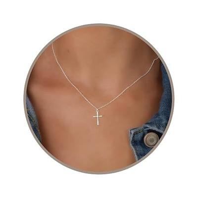 Annika Bella Cross Necklace for Women, 16-18 Inches Silver/Gold Chain, Women's Small Simple Cross Necklaces Religious Charm Jewelry, Faith Gift for Her