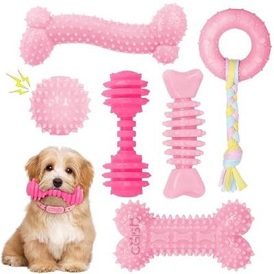Puppy Toys, 6 Pack Dog Chew Toys for Puppy, Cute Pink Small Dog Toys, Puppy Teething Toys for Puppies, Soft Durable Interactive Chew Toy for Small Dogs
