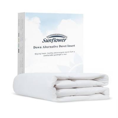 sunflower Comforter Queen Size Cotton Cover Blanket for Summer, White | Lightweight Duvet Insert with Corner Tabs 88"x88", Down Alternative Filling, Silver Trim, Soft Breathable Machine Washable
