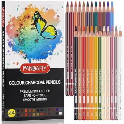 PANDAFLY Professional Colored Charcoal Pencils Drawing Set, 24 Colors | Skin Tone Colored Pencils, Pastel Chalk Pencils for Sketching, Shading, Coloring, Layering & Blending