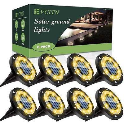 Solar Ground Lights Outdoor, 8 LED Frosted Black Ground Lights Waterproof Landscape Lighting Underground Lights Garden Disc Lights for Walkway/Driveway Decoration - Warm (8 Pack)