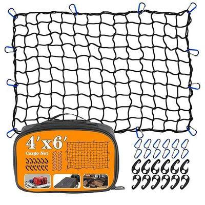 Cargo Net 4' x6' Stretches to 8' x 12' Truck Cargo Net for Pickup Truck Bed- Small 4"x4" Mesh Grid Super Duty Bungee Heavy Duty Bed Netting with 12 Adjustable Metal Carabiners by Cenipar