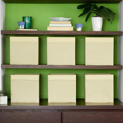 Household Essentials Foldable Storage Cubes, Set of 6 Bins for Cube Organizer Shelves, Natural White with Lip Pull Handle