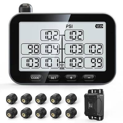GUTA GT30 Trailer Tire Pressure Monitoring System, RV TPMS with 10 Sensors | Monitors Up to 46 Tires for 3 Trailers, Signal Booster, 6 Alert Modes, LCD Display, 0–188 PSI for RV, 5th Wheel, Motorhomes