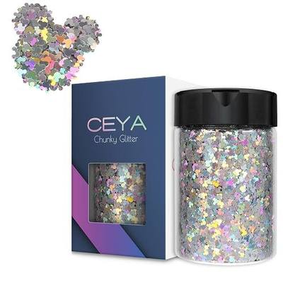 Ceya Holographic Mickay Mouse Chunky Glitter,4.4oz/125g Laser Silver | Confetti Sparkle Flakes Iridescent Nail Sequin for Crafts Resin, Slime, DIY Art, Birthday Party Decoration,Wedding Cards