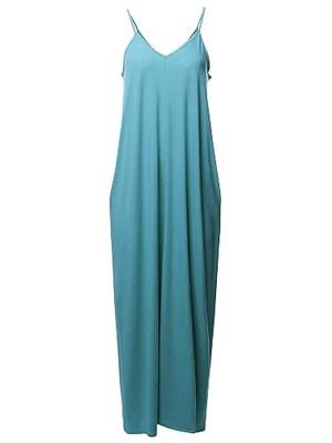 Women's Casual Premium Adjustable Strap Side Pockets Loose Long Maxi Dress