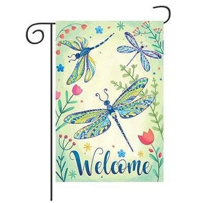 Rustic Dragonfly Garden Flag 12x18 Inch Double-Sided Burlap Flower Farmhouse Yard Flag Outdoor Decor, Small Seasonal Garden Banner for Lawn Porch Patio, Durable Fade-Resistant Flag for Spring Summer