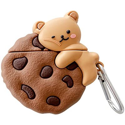 Yatchen Bear Case Compatible with AirPods 4 4rd Generation,Kawaii Cute 3D Cartoon Cookie Bear Soft Silicone Protector with Keychain Shockproof Charging Cover for Girls Women