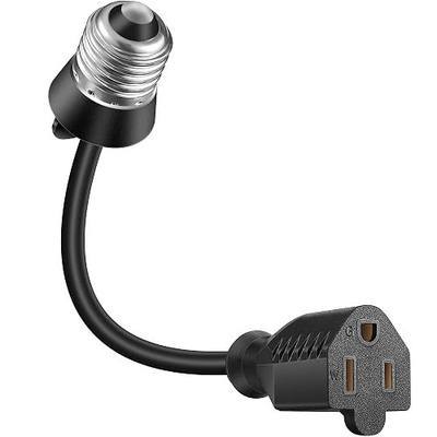 Feekoon 1 Pcs 3 Outlet Light Socket Adapter,E26/E27 to 3 Prong Outlet,Black | E26/E27 Light Bulb Plug Adapter Converter with Extension Cord, Suitable for Outdoor Porch Garage Patio Use
