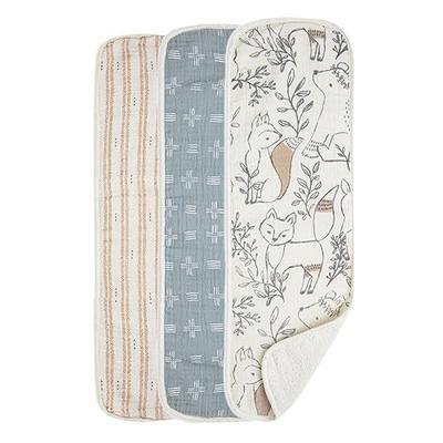 Crane Baby Muslin Baby Burp Cloths, Lightweight Absorbent Burp Cloth, Woodland Animal, Set of 3, 7" x 20", Newborn Baby Essentials, Burp Cloths Baby Boy, Burp Cloths Baby Girl, Baby Newborn Essentials