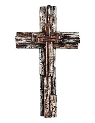 Eagrafts Rustic Decorative Layered Wood Like Resin Wall Cross With Faux Iron Nails, Home Wall Decor