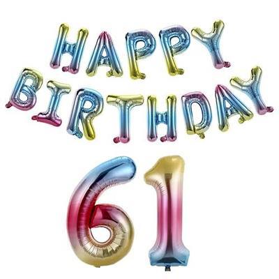 Birbirth 40 inch HAPPY BIRTHDAY Number 61 Banner Balloons letters Rainbow Theme Gradient Colorful for men and women,Aluminum Foil Balloons 61st Party Decorations Supplies