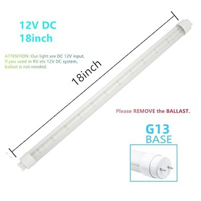 12V DC T8 4000K Led Tube Light 18inch 7W 4000K Natural White,F15T8 Florescent Tube Replacement for Automotive RV Marine Boat (6 Packs)