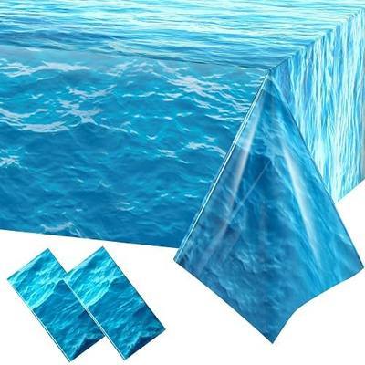 Irenare 2 Pieces Ocean Waves Plastic Tablecloth 54 x 108 Inch Ocean Table Cover Water Print Table Cover Sea Tablecloth Blue for Beach Pool Birthday Party Decoration Shower Supplies