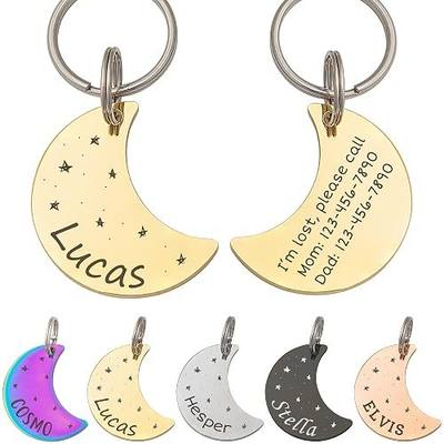 Anavia Starry Sky Theme Pet ID Tags in Half Moon & Star Shape, Personalized Dog Name Tag Cat Tag, Glossy Stainless Steel Gold Plated Black Rainbow Dog Collar Tag (Medium, Moon Shape, Gold)