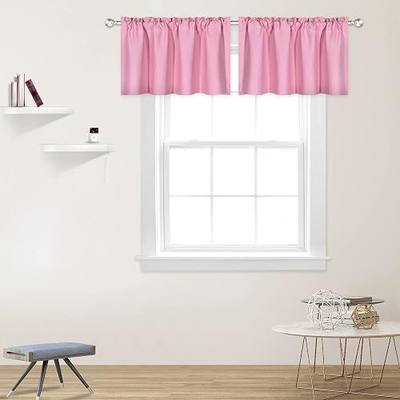 DECOVSUN Baby Pink Valance for Windows 42x18 Inch Solid Thermal Insulated Blackout Rod Pocket Kitchen Short Curtain Toppers Valance for Bathroom Living Room 2 Panels
