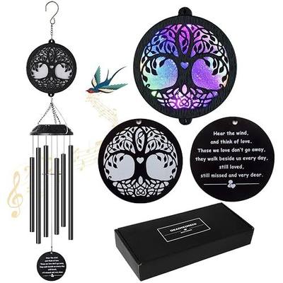 Solar Tree of Life Wind Chimes - Memorial Gift for Mom, Outdoor Garden Decor