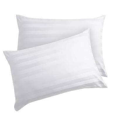Pillow Protector Queen Size 100% Egyptian Cotton Pillow Covers Set of 4 | 400 Thread Count Sateen Weave Cooling Pillow Cases with Zipper Hidden, Breathable Soft Non Noisy Easy Care, Striped White