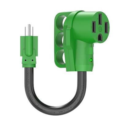 RVGUARD 50 Amp to 110 Volt RV Adapter Cord | NEMA 5-15P to NEMA 14-50R Electrical Power Adapter with LED Power Indicator, 12 Inch, Green, ETL Listed