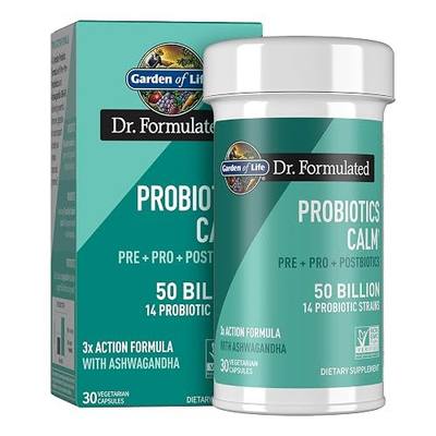 Garden of Life Dr Formulated Calm Daily 3-in-1 Complete Probiotics, Prebiotics & Postbiotics with Ashwagandha - PRE + PRO + POSTBIOTIC Supplement for Immune, Digestive & Mood Support - 30 Day Supply