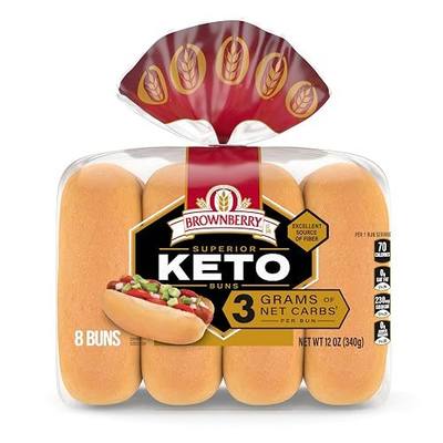 Brownberry Keto Buns, 8 count, (1.5 oz each), White Hot Dog Buns, 12 oz Bag