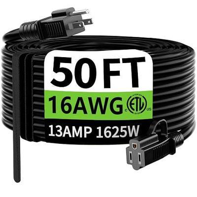 HUANCHAIN Indoor Outdoor Black Extension Cord 50 FT Waterproof 16/3 Gauge | 16 AWG 50 Foot 3 Prong Extension Cord with Hook, Appliance Extension Cord Waterproof with Strap, 13A 1625W SJTW, ETL Listed