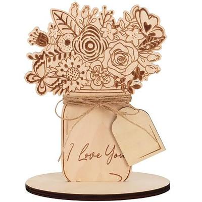 POPGIFTU Mother's Day Card Gift for Mom Birthday Card, Laser Wood Flower Bouquet Card DIY Wooden Craft Flower Blank Kids Color Filling Greeting Card for Mothers Grandma, Teachers