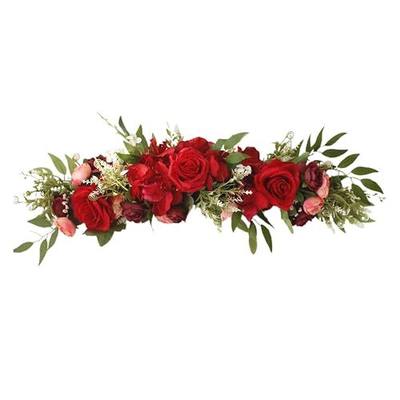 Firlar Artificial Red Rose Flower Swag, 25.6 Inch Silk Garland Wreath With Fake Roses and Green Leaves for Wedding Arch, Chair Back, Front Door, Wall Home Decor