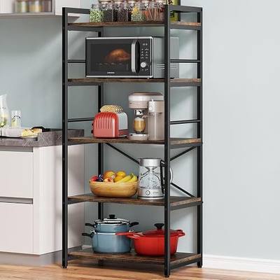 Denkee 5-Tier Bakers Rack for Kitchen with Storage, Industrial Microwave Stand Shelf, Coffee Bar for Small Spaces, Free Standing Kitchen Storage Shelf Rack, 23.7" L x 15.8" W x 60.3" H