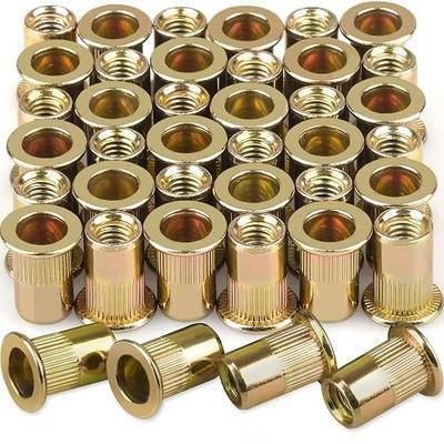 M6 Metric Rivet Nuts Zinc Plated Carbon Steel Threaded Insert Nut Nutsert Rivnuts Flat Head Knurled Body,40Pcs
