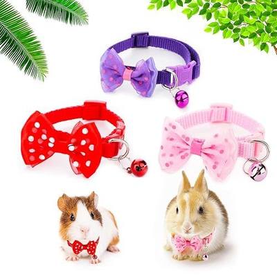 3 Pcs Rabbit Adjustable Collars with Bell, Guinea Pig Bow-Knot Cute Collar, Small Animal Exercise and Interaction Accessories (Colors May Vary)