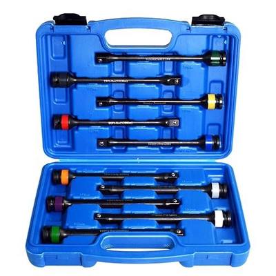 10pc 1/2" Drive Torque Limiting Extension Stick Set with 8" 65-150 ft.-lb. Impact Torque Sticks Safely Locking Lug Nuts
