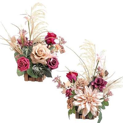Ling's moment Magenta Artificial Flowers with Vase Wedding Table Decor Bouquet Centerpiece Flower Potted for Ceremony Reception Tabletop Desk Flowers Mantel Archway Aisle Set of 2
