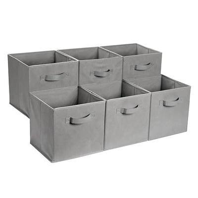Amazon Basics Collapsible Fabric Storage Cube Bins Organizer with Handles for Organizing, Sturdy, Gray, 13 x 13 x 13 inch, 6-Pack
