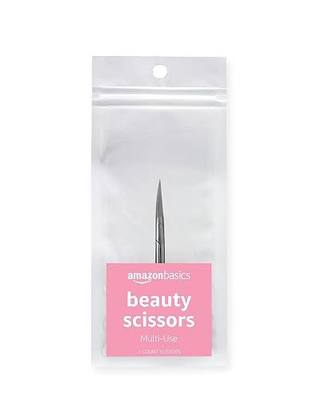 Amazon Basics Beauty Scissors, Stainless Steel, Curved Precision Cutting, Multipurpose Grooming Tool, Easy to Use, Silver