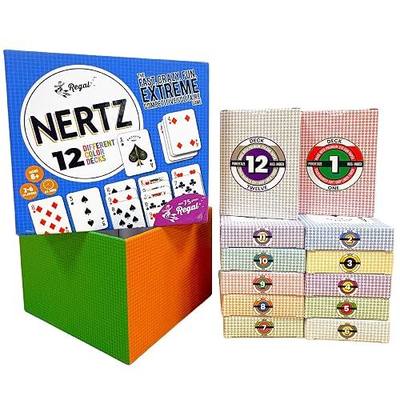 Regal Games Nertz & Solitaire Playing Cards, 12 Multi-Colored Poker Decks 2.5" x 3.5", 310 GSM Linen Finish, Durable Casino Quality for Poker, Blackjack, Rummy & Family Game Night for Kids & Adults