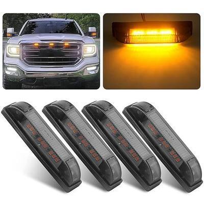4" Inch Smoked Amber LED Front Grille Marker Lights Kit, 4Pcs 4 Inch Amber Full LED Center Grille Grill Running/Position Light Sealed 9 LEDs Pickup Trucks, 4"x1" RV Camper Boat Uitility Strip Bar 12V
