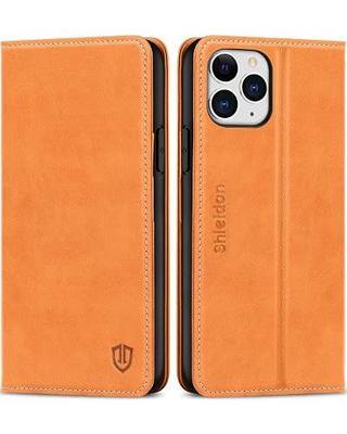 SHIELDON Case for iPhone 11 Pro, Genuine Leather Auto Sleep Wake Wallet Case Magnetic Folio Shockproof Cover with Kickstand, RFID Blocking Card Holder Compatible with iPhone 11 Pro (5.8") - Brown