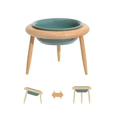 Havniva Ceramics Cat Bowl Adjustable Cat Food Bowl Kitty Bowl Raised Tilted Cat Bowl Cat Water Bowl Pet Supplies Slanted Elevated Cat Bowl (300ml, Dark Green)