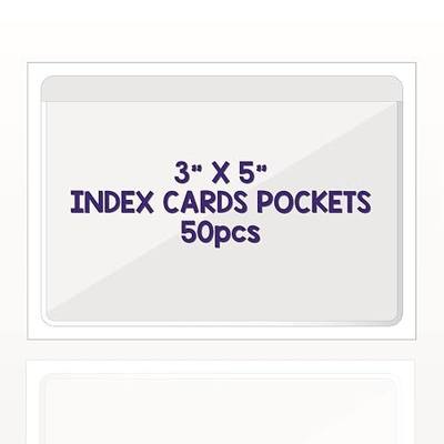 IMAGAME Clear Adhesive 3" x 5" Index Card Pockets, Labels Holders, 50 Pack | Top Open for Loading, Plastic Labels Holders, For Storage Bins and Library Card, Organizing and Protecting Cards, Photos