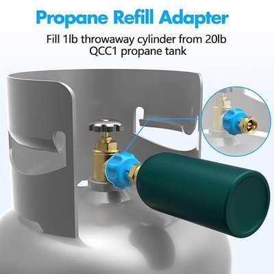 Propane Refill Adapter for 1 lb. Tanks, Propane Adapter Fill 1lb from 20lb, LP Gas Cylinder Tank Coupler Fits QCC1 / Type1 Propane Tank and 1 lb Throwaway Disposable Cylinder (Blue)