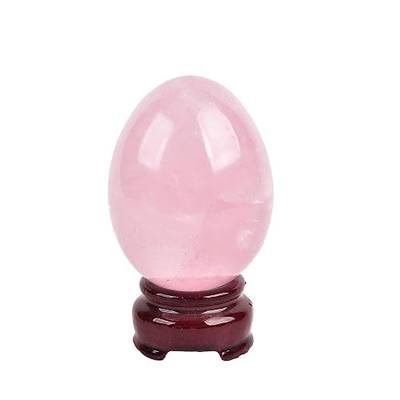 AMOYSTONE Rose Quartz Crystal Egg with Base, Natural Healing Stone for Reiki and Home Decoration, 2.7-3 Inch, Individually Crafted for Spiritual Space Enhancement