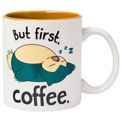 Silver Buffalo Pokémon Snorlax But First Coffee Ceramic Mug, 20oz | Pokémon, 0.6 Liters, Blue, White, Coffee-Themed Artwork