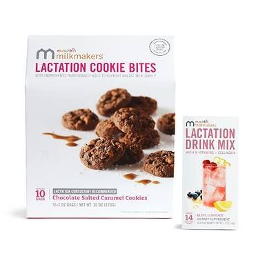 Munchkin® Milkmakers® 10pk Lactation Cookie Bites, Chocolate Salted Caramel and 14pk Lactation Drink Mix Supplement, Berry Lemonade