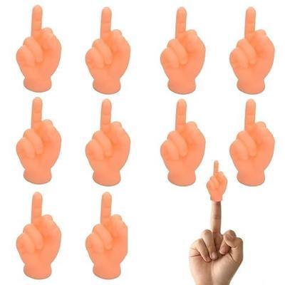 Tiny Hands for Fingers - 10 Pcs Cute Mini Hand Puppet (Middle Finger Sign) Premium Rubber