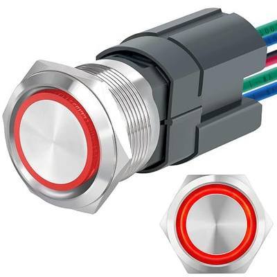 UL Listed ZJWZJH 15Amp 22mm Push Button Switch110V/120V Latching 2NO DPST Angel Eye LED Stainless Steel Round Self-Locking 7/8'' with Wire Socket