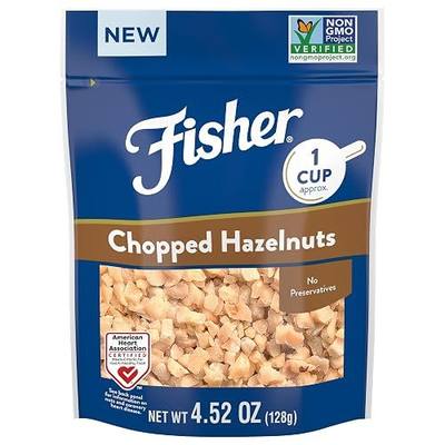 Fisher Chopped Hazelnuts, 4.52 oz Raw Shelled Unsalted Nuts for Cooking, Baking, or Snacking, Healthy Snacks for Adults, Resealable Bag, Naturally Gluten Free, Vegan, Keto, Plant Based Protein