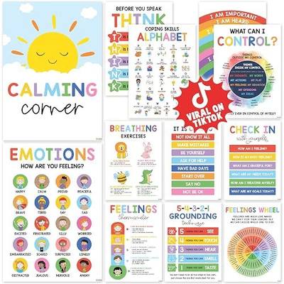 BEAWART 12 Calming Corner Classroom Posters (10x14) - Feelings Wheel Chart & Emotions Poster For Kids, Calm Down Corner Supplies For Therapy Office Decor, Mental Health Wall Decorations For Preschool | Feelings Wheel For Kids, Calm Down Corner Supplies, Therapy Office Decor, Mental Health Wall Decor